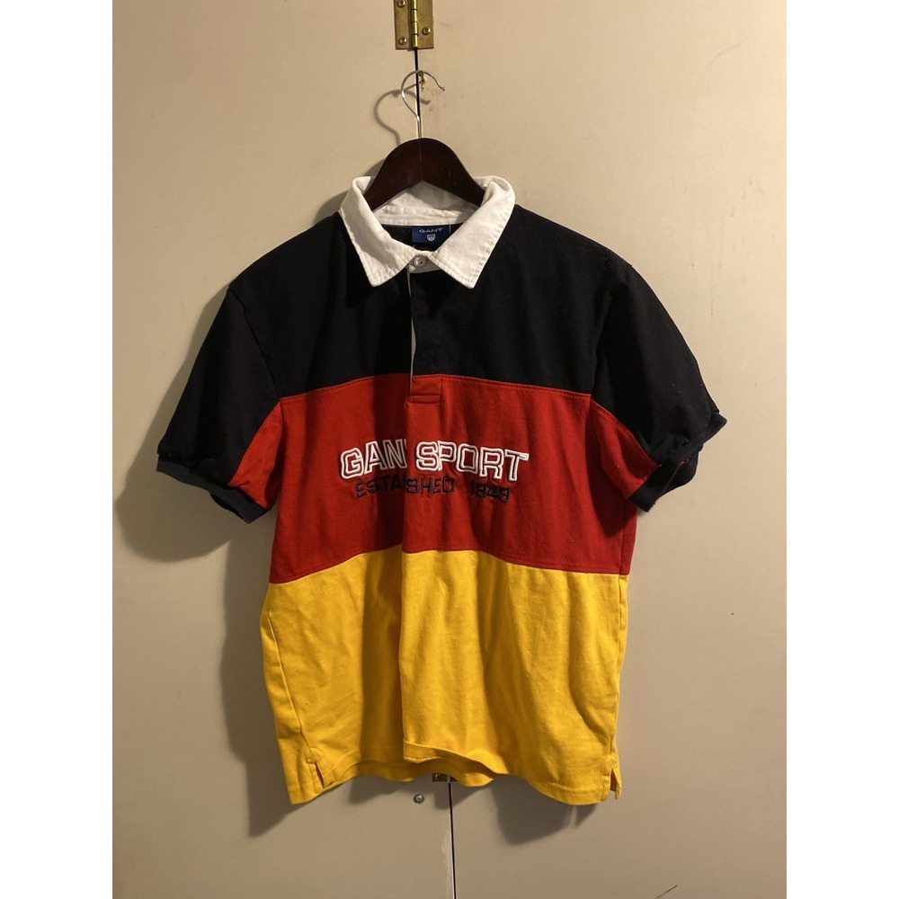 Vintage Gant Sport Rugby Shirt Mens XL Color Block Polo Germany Black Red Yellow